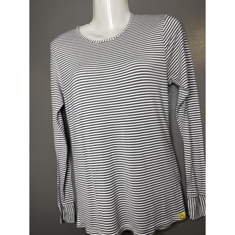 WonderWink Shirt Womens Small Gray Stripe Long Sleeve Crew Neck Stretch Top - Picture 4 of 10